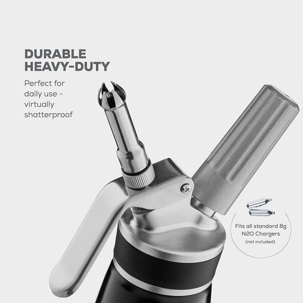 Professional Whipped-Cream Dispenser - Highly Durable Aluminum Cream Whipper, 3 Various Stainless Culinary Decorating Nozzles and 1 Brush - Whip-Cream Canister with Recipe Guide - Homemade Cream Maker - Image 6