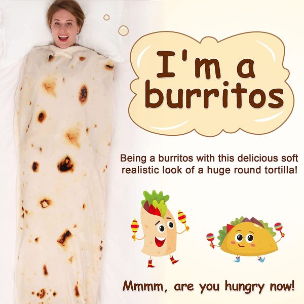 mermaker Burritos Tortilla Blanket 2.0 Double Sided 60 inches for Adult and Kids, Giant Funny Realistic Food Throw Blanket, 285 GSM Novelty Soft Flannel Taco Blanket - Image 5