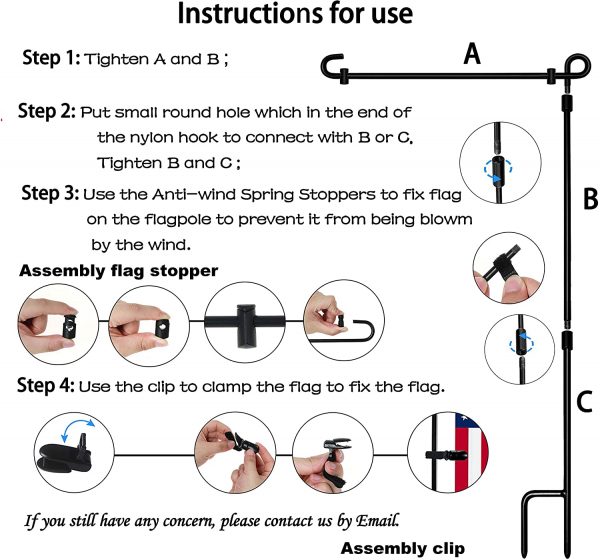 HOOSUN Garden Flag Stand, Premium Garden Flag Pole Holder Metal Powder-Coated Weather-Proof Paint with one Tiger Clip and two Spring Stoppers without flag - Image 6