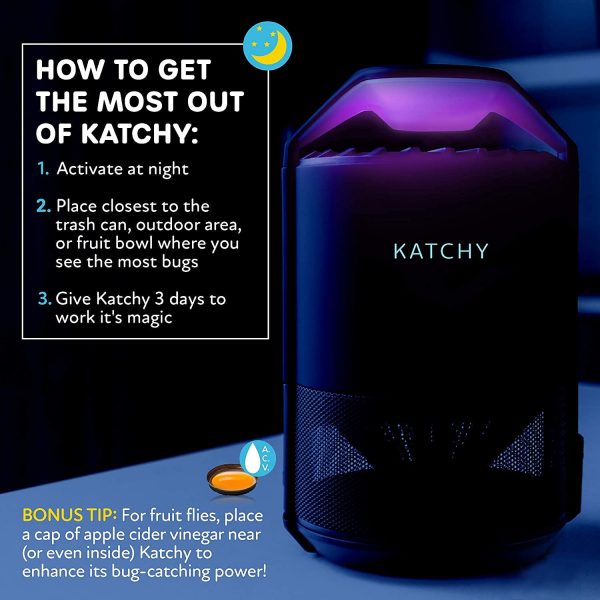 Katchy Indoor Insect Trap - Catcher & Killer for Mosquito, Gnat, Moth, Fruit Flies - Non-Zapper Traps for Buzz-Free Home - Catch Flying Insect Indoors with Suction, Bug Light & Sticky Glue - Image 7