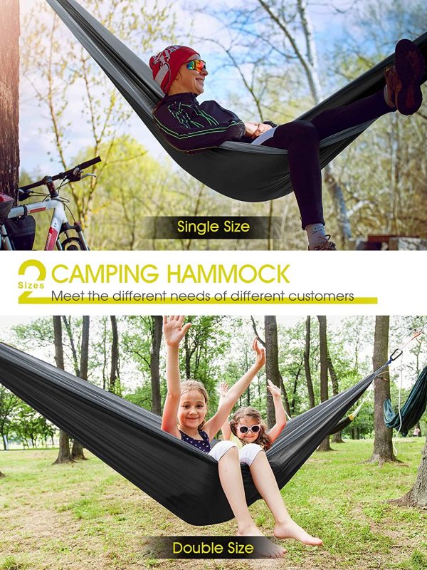 Kootek Camping Hammock Double & Single Portable Hammocks with 2 Tree Straps, Lightweight Nylon Parachute Hammocks for Backpacking, Travel, Beach, Backyard, Patio, Hiking - Image 4