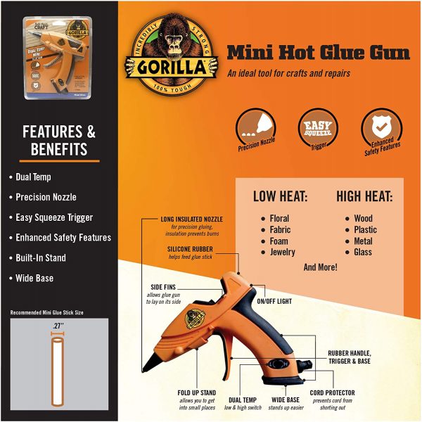 Gorilla Dual Temp Mini Hot Glue Gun Kit with 30 Hot Glue Sticks - Image 8