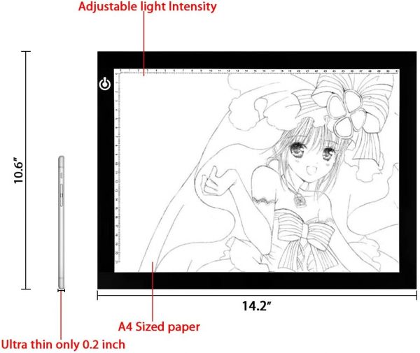 LITENERGY Portable A4 Tracing LED Copy Board Light Box, Silver Ultra-Thin Adjustable USB Power Artcraft LED Trace Light Pad for Tattoo Drawing, Streaming, Sketching, Animation, Stenciling - Image 6