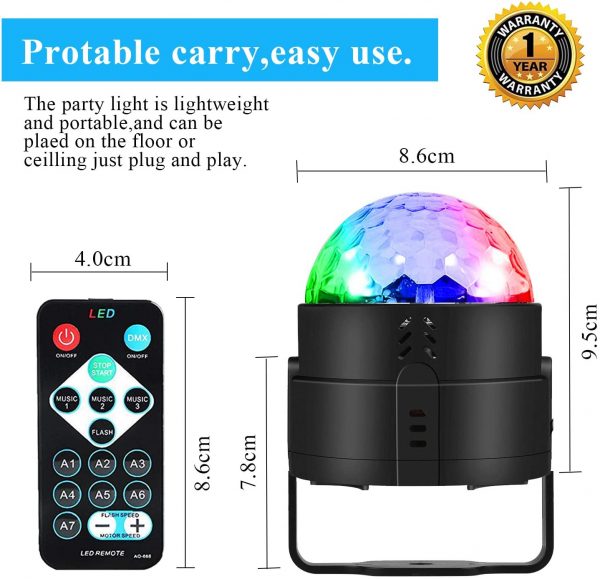 Disco Ball Disco Lights-COIDEA Party Lights Sound Activated Storbe Light With Remote Control DJ Lighting,Led 3W RGB Light Bal, Dance lightshow for Home Room Parties Kids Birthday Wedding Show Club Pub - Image 5