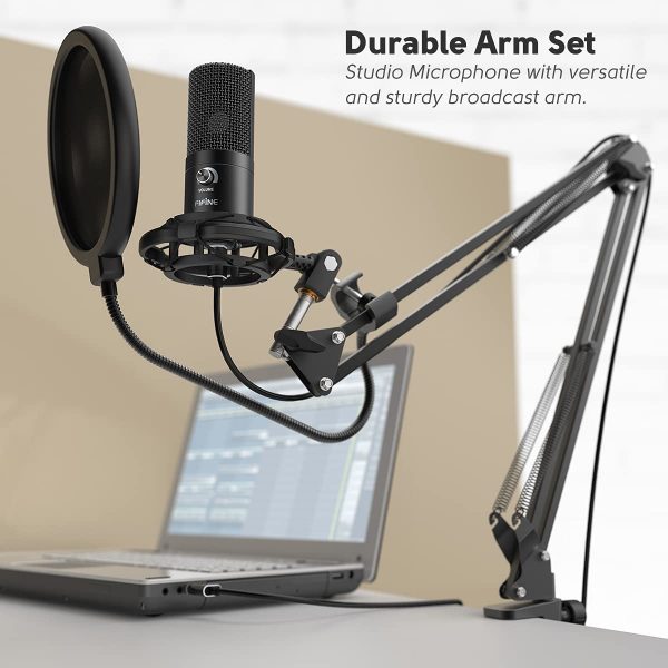 FIFINE Studio Condenser USB Microphone Computer PC Microphone Kit with Adjustable Scissor Arm Stand Shock Mount for Instruments Voice Overs Recording Podcasting YouTube Karaoke Gaming Streaming-T669 - Image 7