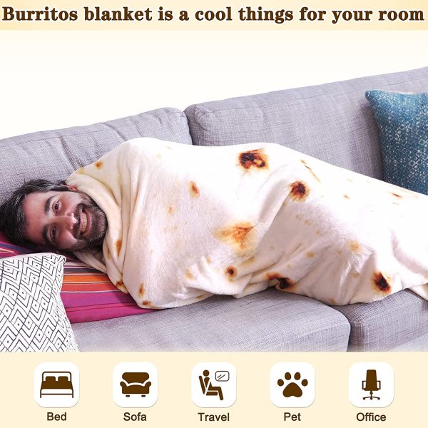 mermaker Burritos Tortilla Blanket 2.0 Double Sided 60 inches for Adult and Kids, Giant Funny Realistic Food Throw Blanket, 285 GSM Novelty Soft Flannel Taco Blanket - Image 4