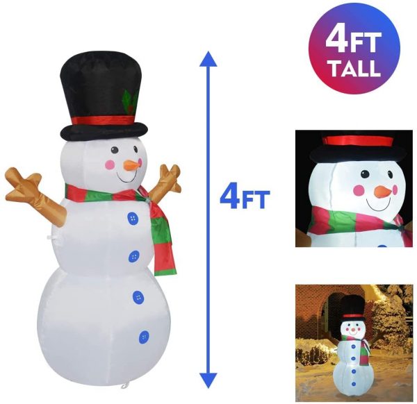 GOOSH 4 FT Height Christmas Inflatable Outdoor Snowman with Top Hat, Blow Up Yard Decoration Clearance with LED Lights Built-in for Holiday/Party/Xmas/Yard/Garden - Image 7