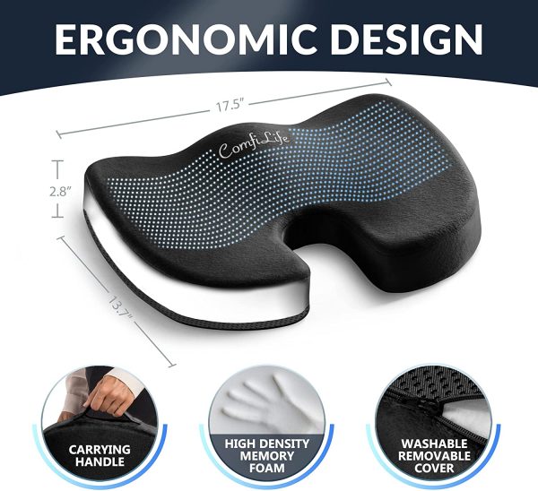 ComfiLife Gel Enhanced Seat Cushion - Non-Slip Orthopedic Gel & Memory Foam Coccyx Cushion for Tailbone Pain - Office Chair Car Seat Cushion - Sciatica & Back Pain Relief - Image 4