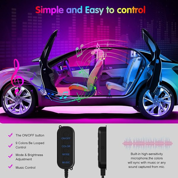 Interior Car Lights Keepsmile Car Accessories Car Led Lights APP Control with Remote Music Sync Color Change RGB Under Dash Car Lighting with Car Charger 12V 2A LED Lights for Car (RGB) - Image 4