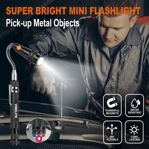 VIBELITE Magnet 3 LED Magnetic Pickup tool, Telescoping Flexible Extensible Led Flashlights, Perfect Mechanic Pick-up Tools Gifts for Men, 4 x LR44 Batteries - Image 6