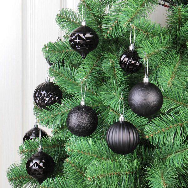 Jusdreen 24pcs 2.36"/60mm Christmas Balls Ornaments for Xmas Tree Shatterproof Christmas Tree Hanging Balls Decoration for Holiday Party Baubles Set with Hang Rope Black - Image 4