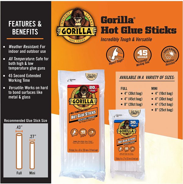 Gorilla Dual Temp Mini Hot Glue Gun Kit with 30 Hot Glue Sticks - Image 7