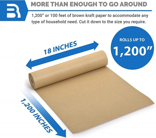 Brown Kraft Paper Roll - 18" x 1,200" (100') Made in The USA - Ideal for Packing, Moving, Gift Wrapping, Postal, Shipping, Parcel, Wall Art, Crafts, Bulletin Boards, Floor Covering, Table Runner - Image 4