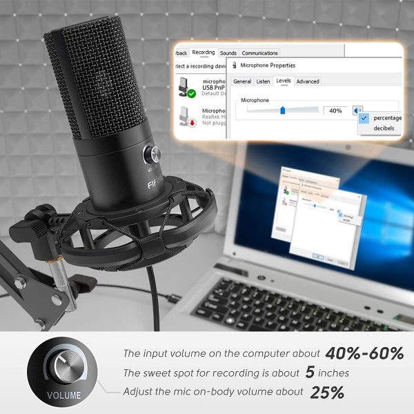 FIFINE Studio Condenser USB Microphone Computer PC Microphone Kit with Adjustable Scissor Arm Stand Shock Mount for Instruments Voice Overs Recording Podcasting YouTube Karaoke Gaming Streaming-T669 - Image 6