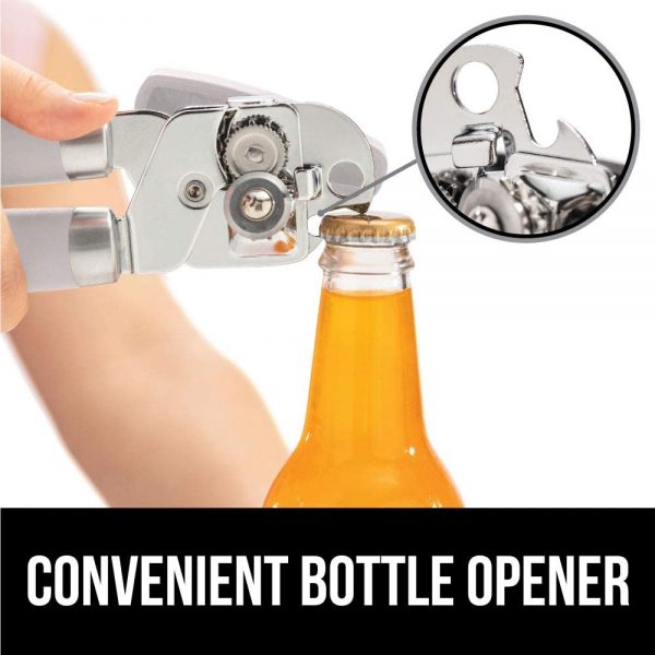 Gorilla Grip Manual Handheld Strong Can Opener, Sharp Cutting Wheel for Smooth Edge Cut, Oversized Easy to Use Turn Knob, Comfortable Soft Handle, Includes Built in Bottle Opener, Almond - Image 6