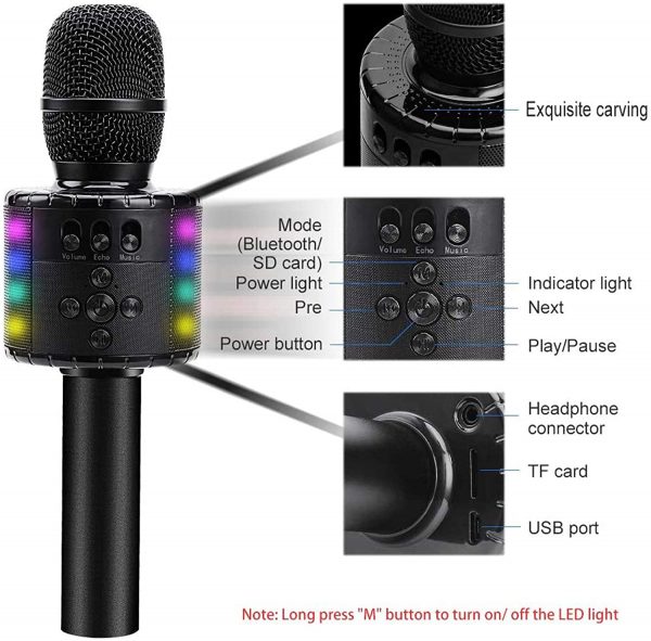 BONAOK Wireless Bluetooth Karaoke Microphone with Controllable LED Lights, Portable Handheld Karaoke Speaker Machine Birthday Home Party for All Smartphone - Image 5