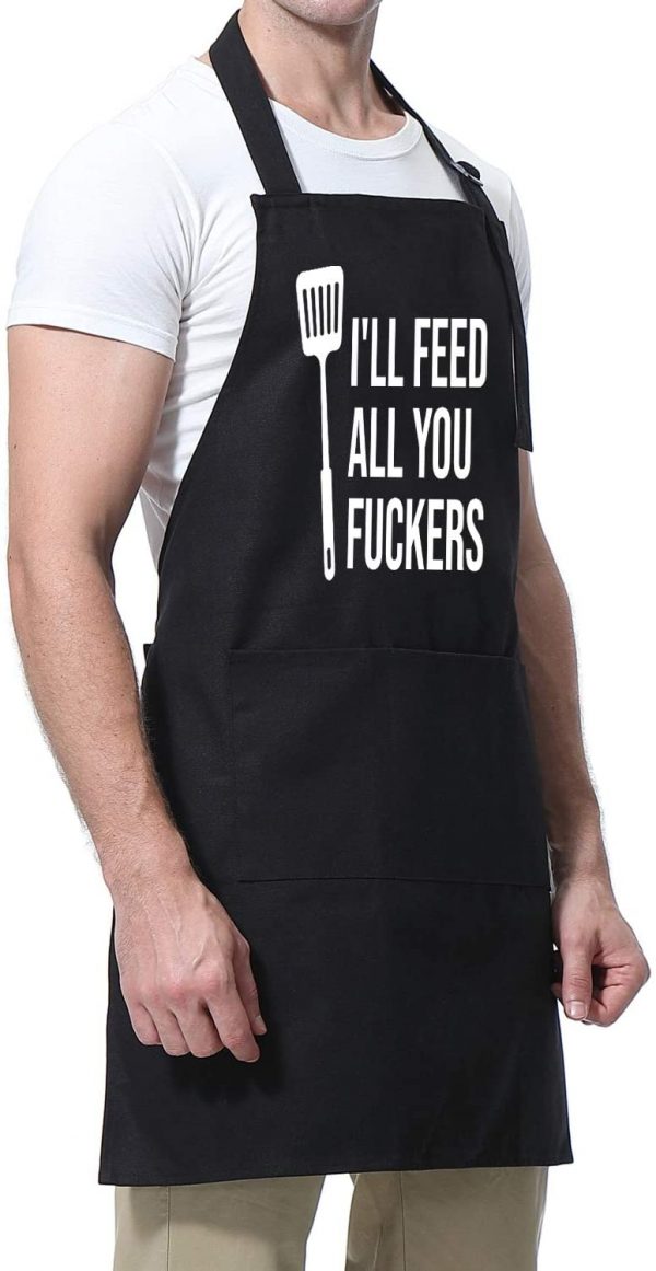 I'll Feed All You - Funny Aprons for Men, Women with 3 Pockets - Dad Gifts, Gifts for Men - Christmas, Birthday Gifts for Husband, Dad, Wife, Mom, Brother, Him - Miracu Cooking Grilling BBQ Chef Apron - Image 6