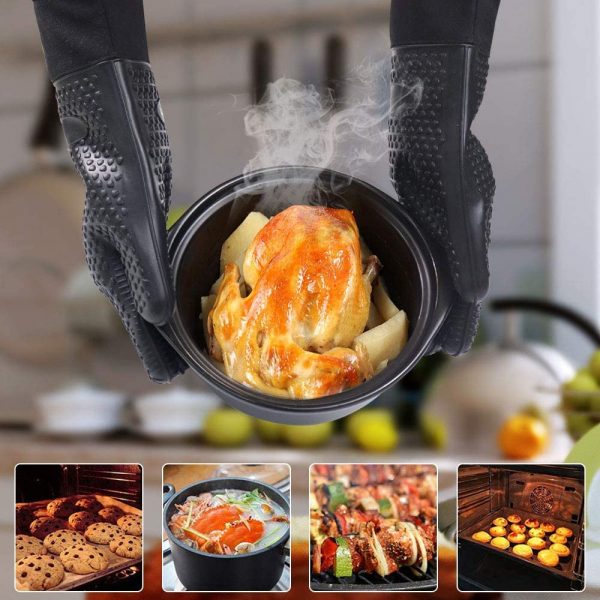 GEEKHOM Grilling Gloves, Heat Resistant Gloves BBQ Kitchen Silicone Oven Mitts, Long Waterproof Non-Slip Potholder for Barbecue, Cooking, Baking (L/XL, Black) - Image 4