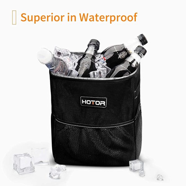 HOTOR Car Trash Can with Lid and Storage Pockets, 100% Leak-Proof Car Organizer, Waterproof Car Garbage Can, Multipurpose Trash Bin for Car - Black - Image 4