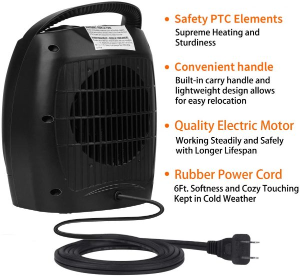 Portable Electric Space Heater, 1500W/750W Ceramic Heater with Thermostat, Heat Up 200 Square Feet in Minutes, Safe and Quiet for Office Room Desk Indoor Use - Image 2