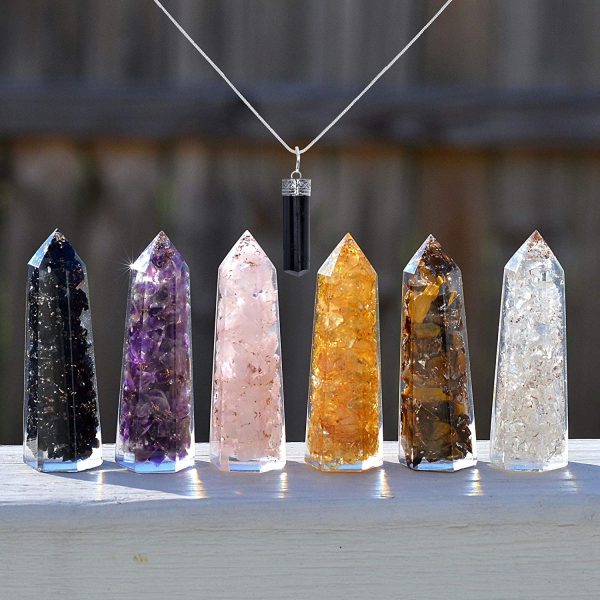 Healing Crystal Wand Set of 6 Orgonite – Includes 3” Amethyst Crystal, Tigers Eye, Rose Quartz, Black Tourmaline Stone, Citrine and Clear Quartz Orgone Crystal Plus Black Tourmaline Necklace - Image 5