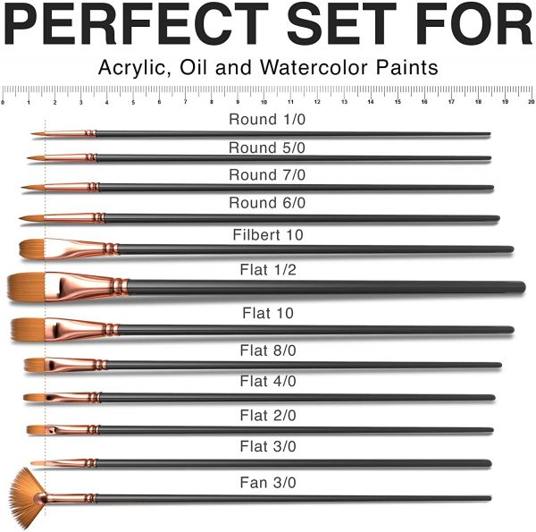 Professional Artist Paint Brush Set of 12 - Painting Brushes Kit for Kids, Adults Fabulous for Canvas, Watercolor & Fabric - for Beginners and Professionals - Great for Water, Oil or Acrylic Painting - Image 3