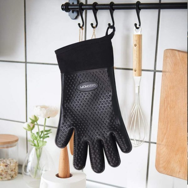 GEEKHOM Grilling Gloves, Heat Resistant Gloves BBQ Kitchen Silicone Oven Mitts, Long Waterproof Non-Slip Potholder for Barbecue, Cooking, Baking (L/XL, Black) - Image 3