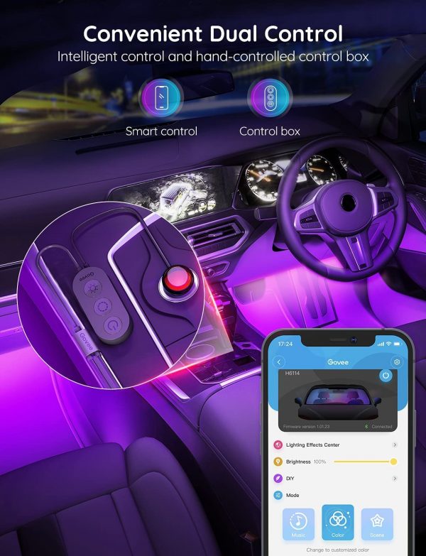 Govee Interior Lights for Car, App Control Smart Car Lights with DIY Mode and Music Mode, Waterproof LED Interior Lights with 2 Lines Design, RGB Under Dash Car LED Lights with Car Charger, DC 12V - Image 5