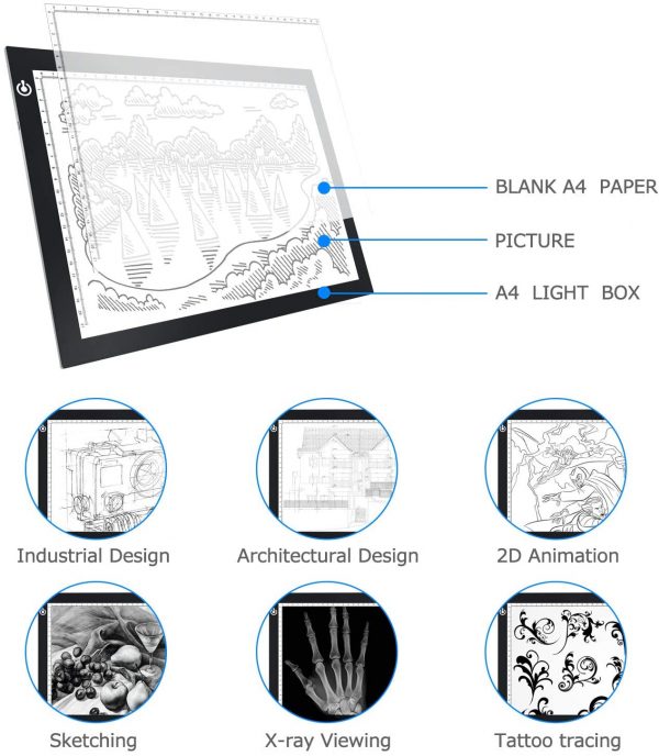 LITENERGY Portable A4 Tracing LED Copy Board Light Box, Silver Ultra-Thin Adjustable USB Power Artcraft LED Trace Light Pad for Tattoo Drawing, Streaming, Sketching, Animation, Stenciling - Image 3