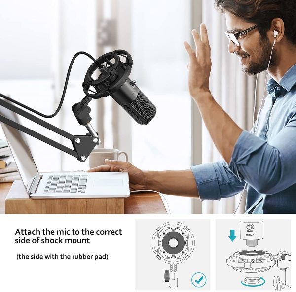 FIFINE Studio Condenser USB Microphone Computer PC Microphone Kit with Adjustable Scissor Arm Stand Shock Mount for Instruments Voice Overs Recording Podcasting YouTube Karaoke Gaming Streaming-T669 - Image 4