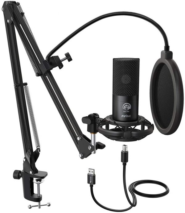 FIFINE Studio Condenser USB Microphone Computer PC Microphone Kit with Adjustable Scissor Arm Stand Shock Mount for Instruments Voice Overs Recording Podcasting YouTube Karaoke Gaming Streaming-T669 - Image 3