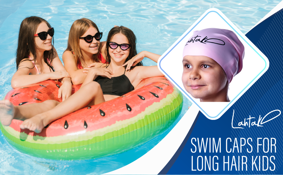 swim cap kids long hair grils swimming hat