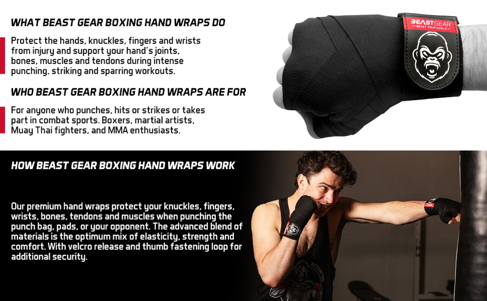 Beast Gear boxing hand wraps bandages gloves mma martial arts gel everlast mexican winning boxer