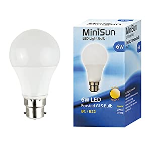 MiniSun High Power 6w LED BC B22 SMD GLS Energy Saving Long Life Bulb - 3000K Warm White