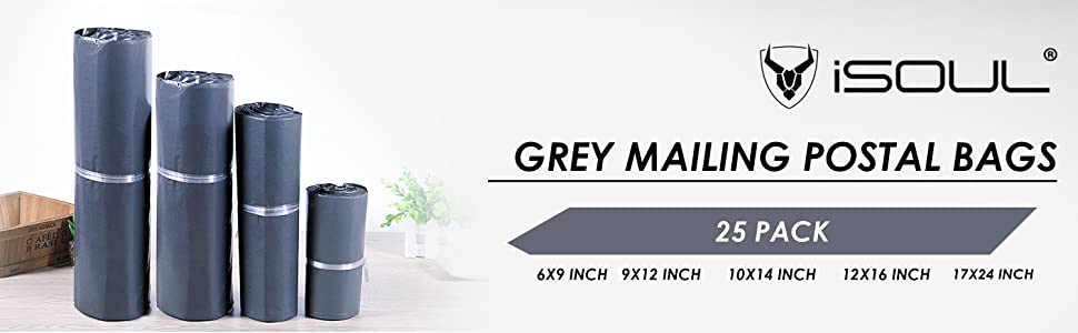 iSOUL Grey mailing postal bags for packing purpose 25 Pack mailing grey postage poly bags