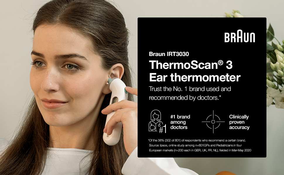 Braun; ThermoScan; Ear thermometer; audio fever indicator; fever; hygienic; clinically accurate;