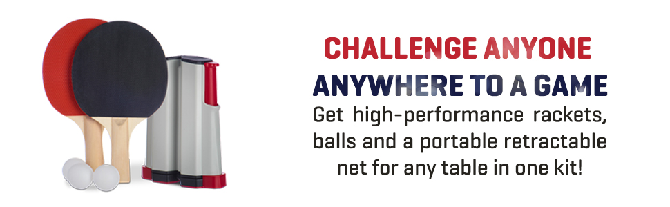 CHALLENGE ANYONE ANYWHERE TO A GAME - GET HIGH PERFORMANCE RACKETS, BALLS AND RETRACTABLE NET