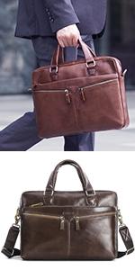 SPAHER Mens Leather Laptop Briefcase