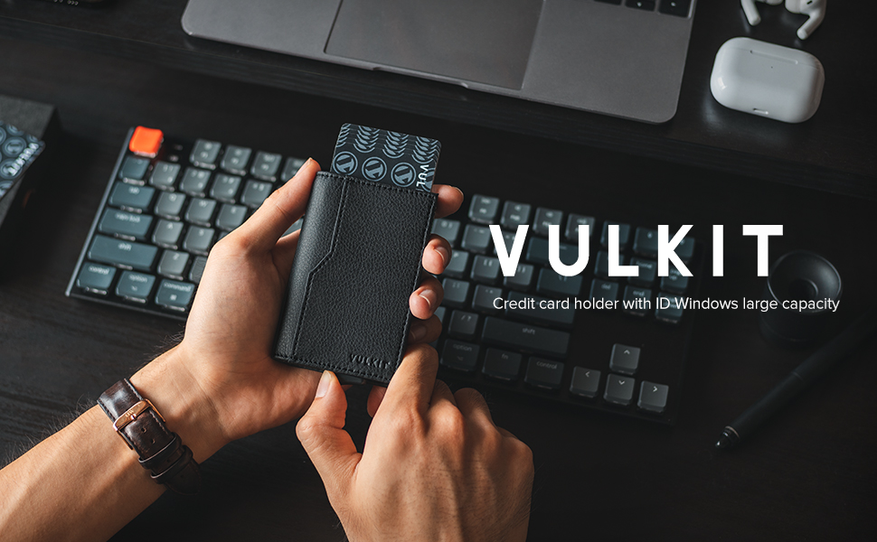 VULKIT Credit Card Holder with Double ID Window-Leather Passcase Wallet