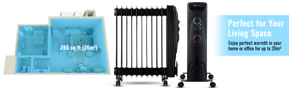 electric 2500w 11 fin oil filled radiators, energy efficient heaters for home low energy thermostat