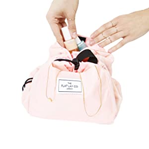 blush pink make up cosmetics bag velcro pockets storage drawstring bag portable travel