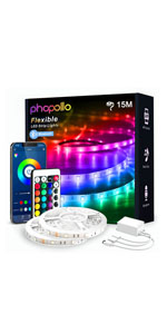 Phopollo smart led strip light 15m with remote