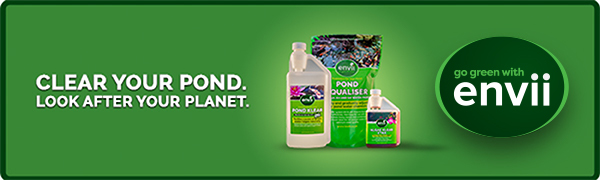 Clear your pond. Look After Your Planet. Envii Pond Treatments and Envii Logo Graphic