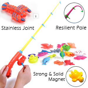 Magnetic Fishing Toys Game Set for Kids by ECLifeHack for Bathtime or Pool Party with Pole Rod Net