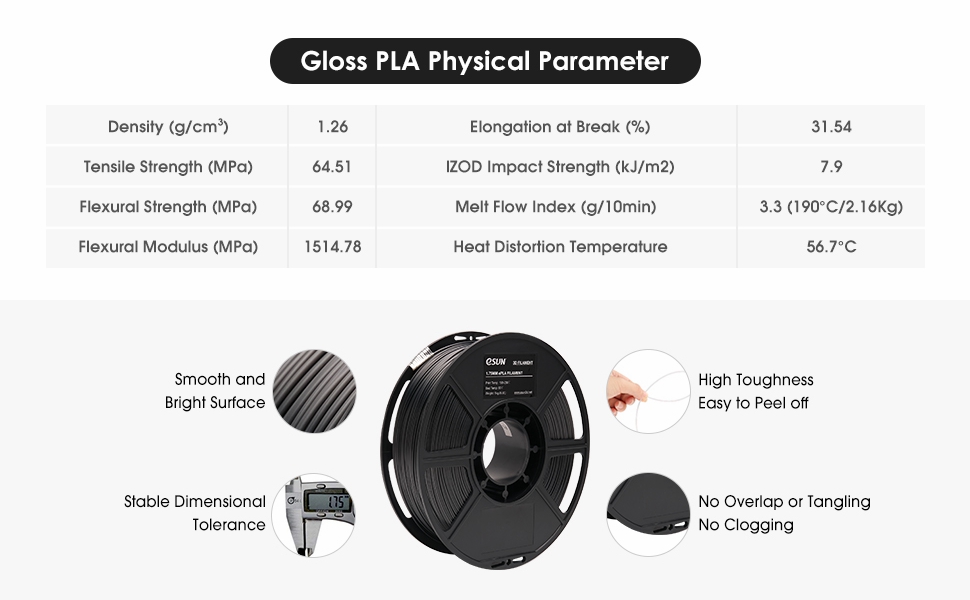 eSUN Gloss PLA Filament 1.75mm 3D Printer Filament PLA 1KG Spool 3D Printing Filament