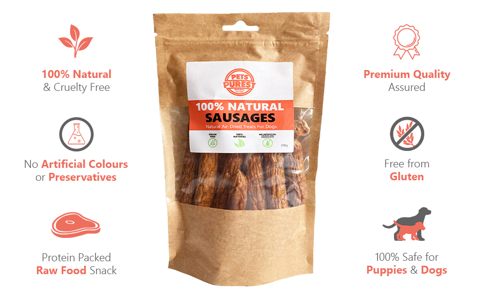 Natural Dog Sausages Cruelty Free Healthy Gluten Free Protein Raw Food Snack Safe for Dogs Puppies 