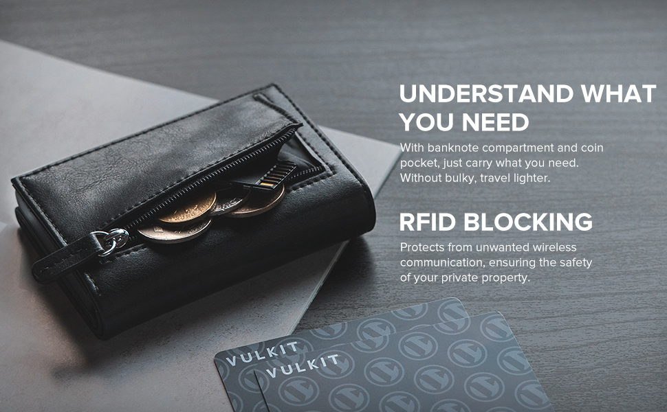 rfid blocking with banknote compartment and coin pocket