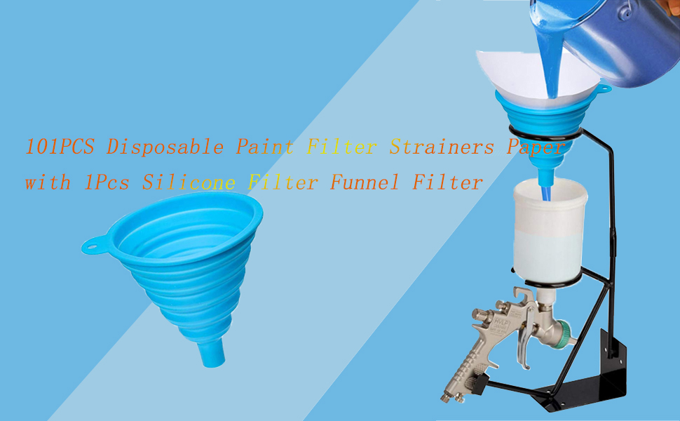 101PCS Disposable Paint Filter Strainers Paper with 1Pcs Silicone Filter Funnel Filter