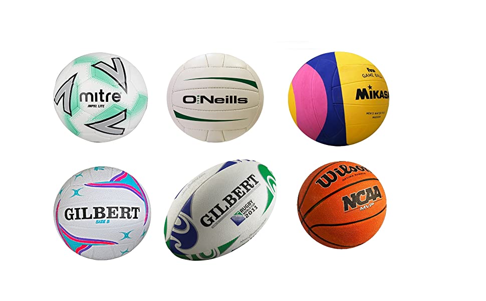 football, rugby, netball, basketball, GAA, gym balls