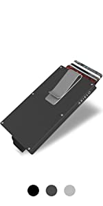 ALPHA titanium grey metal card holder with money clip wallets mens gift box